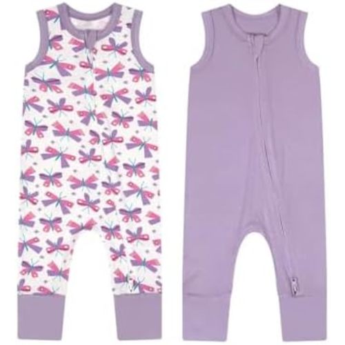 Teach Leanbh Baby Boys Girls 2 Pack Bamboo Viscose Pajamas 2 Way Zipper Sleeveless Footless Romper Jumpsuit Sleep and Play