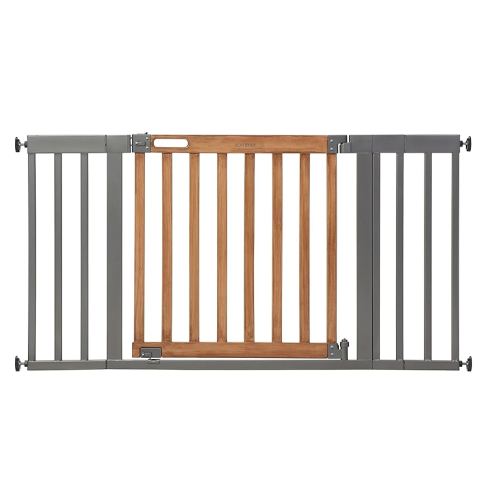 Summer Infant West End Extra Wide Safety Pet and Baby Gate, 36"-60" Wide, 30" Tall, Pressure or Hardware Mounted, Install Wall to Wall in Doorway, Auto Close Walk-Thru Door - Oak Wood and Metal