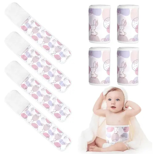 Baby Infant Umbilical Cord Belly Band Cartoon Pattern Cotton Baby Belly Belt 4 Pcs, Adjustable Newborn Belly Button Wrap, Baby Gifts for 0 to12 Months