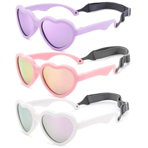 COASION Baby's First Sunglasses with Strap, 3 Pack Unbreakable Polarized Newborn Infant Heart Sunglasses for Ages 0-24 Months