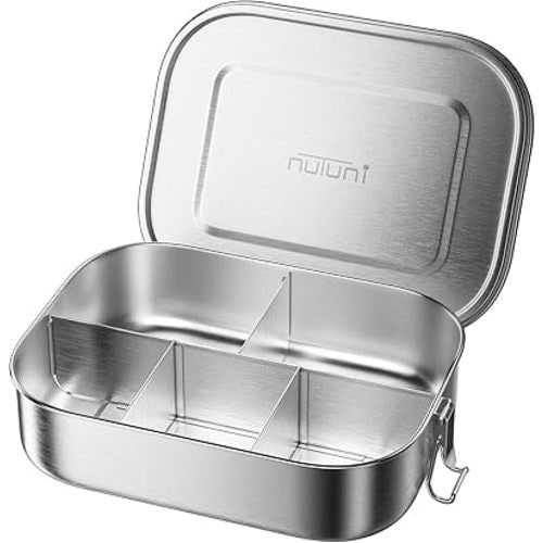 47oz/1400ML Stainless Steel Lunch Box, 5 Compartments Bentobox for Kids or Adults, Metal Bento Box with Lockable Clips, Leakproof Food Storage Container for Work Lunch