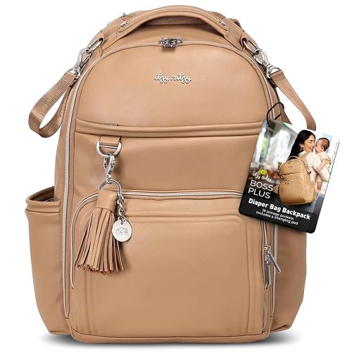 Itzy Ritzy Diaper Bag Backpack – Large Capacity Boss Plus Baby Backpack Diaper Bag Featuring 19 Pockets, Changing Pad, Stroller Clips, and Comfortable Backpack Straps, Chai