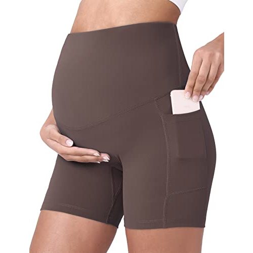 POSHDIVAH Women's Maternity Yoga Shorts Over The Belly Bump Summer Workout Running Active Short Pants with Pockets 5"/8"