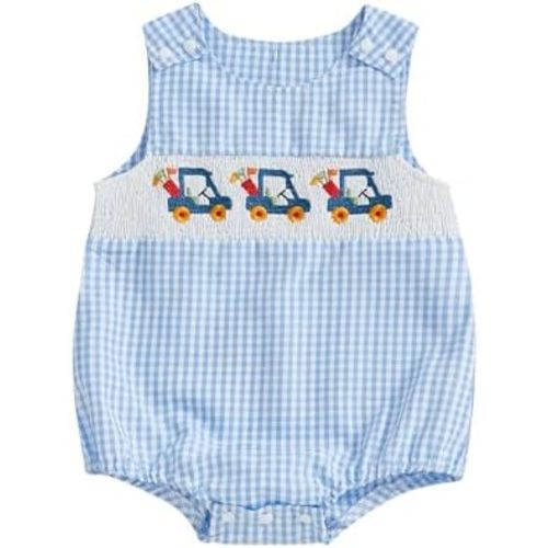 Infant Boy Girl Football Romper Newborn Baby Plaid Print Sleeveless Rompers Embroidery Golf Smocked Bodysuit Tops