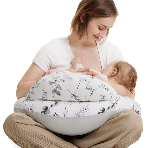 Momcozy Original Standard Size Nursing Pillow, Ergonomic Breastfeeding Pillows with Security Fence for Baby, Adjustable Waist Strap and Removable Cotton Cover, Ink Painting