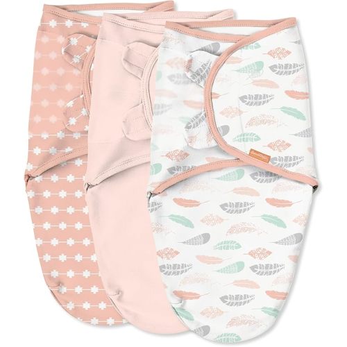 SwaddleMe by Ingenuity Original Swaddle, 100% Cotton, Improves Sleep & Calms Startle Reflex, 0-3 Months, 1.0 TOG, 3-Pack, Baby Swaddle Blanket - Coral Days