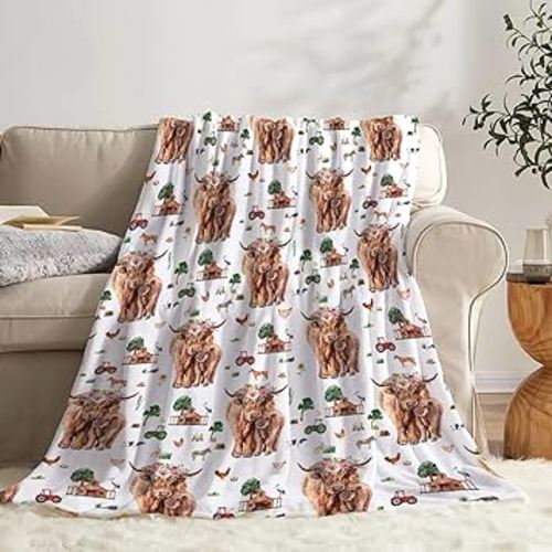 Todeyya Highland Cows Cattle Farm Baby Blanket Food Blanket Gifts Super Soft Swaddle Toddler Blanket, Newborn, Infant Nursery Blanket for Stroller, Crib XS 30x40 in for Pet/Toddler
