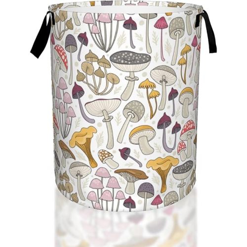 Mushroom Retro Laundry Basket,Waterproof Mushrooms Laundry Hamper,Collapsible Organizer Basket for Storage Bin Toy Bins, Dirty Clothes Laundry Basket for Living Room/Bathroom/Bedroom