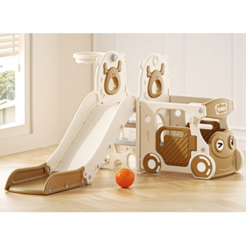 GLAF 4 In 1 Toddler Slide, Bus-Themed Kids Slide With Basketball Hoop, Indoor Outdoor Playset | Wayfair