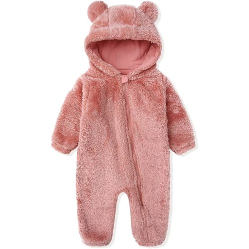 Newborn Baby Snowsuit Fleece Lined Onesie Outfits Warm Hooded Romper for Infant