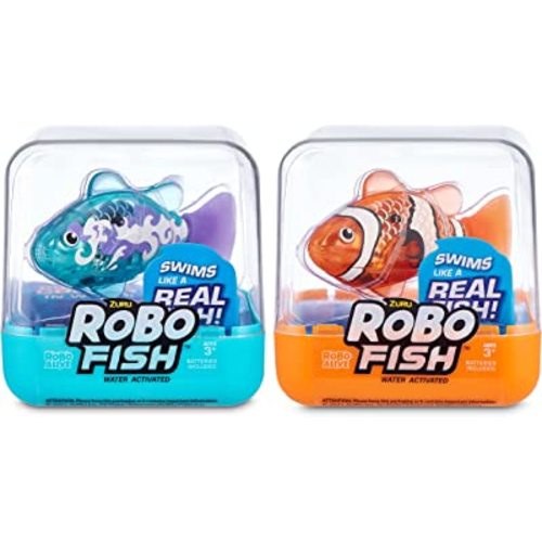 Robo Alive Robo Fish Series 2 (Teal + Orange 2 Pack) by ZURU Robotic Swimming Fish Water Activated, Changes Color, Comes with Batteries, Amazon Exclusive - Teal + Orange (2 Pack), 7165E