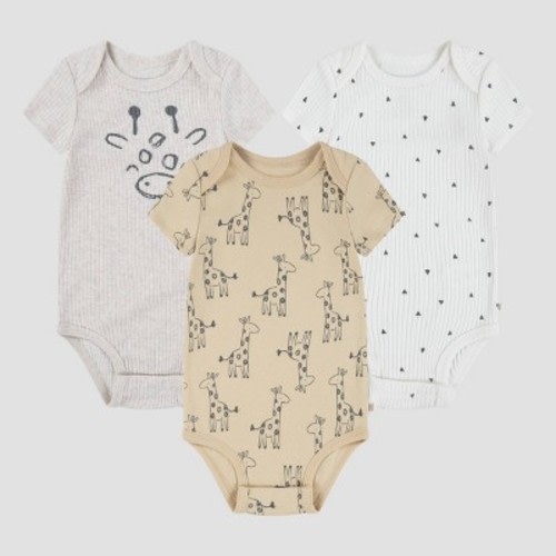 Huggies Baby 3pk Giraffes Short Sleeve Bodysuit - Neutral 6M