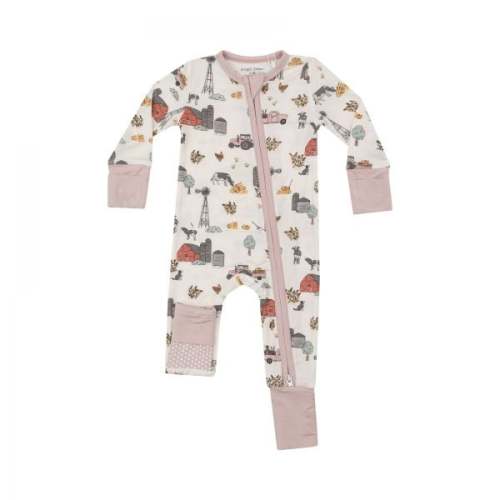 Angel Dear 2 Way Zipper Romper - Hay Farmer Pink