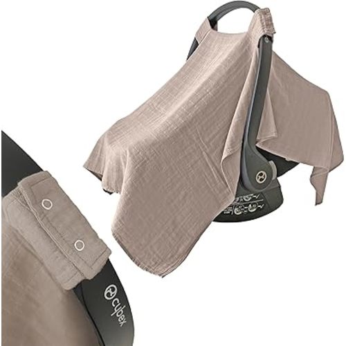 MOZAH Baby Car Seat Cover - Warm Taupe - 100% Organic Muslin - Soft, Breathable and Lightweight, Baby Infant Car Seat Essentials