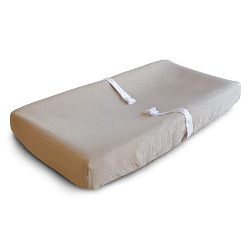 mushie Extra Soft Muslin Fitted Changing Pad Cover (Pale Taupe)