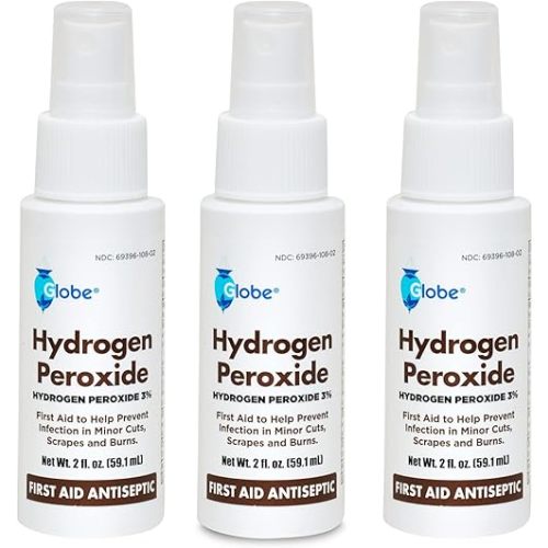 (3 Pack) Globe Hydrogen Peroxide 3% First Aid Antiseptic Topical Solution USP Spray Bottle, 2 Fl. Oz Convenient Pump Spray Bottle