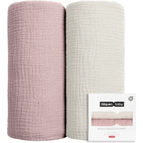 GLLQUEN BABY Muslin Swaddle Blankets for Girls, 2-Pack Organic Baby Blankets for Girl Boy, Newborn Receiving Blanket, Baby Swaddle Blanket Unisex, Baby Essentials, Registry & Gift