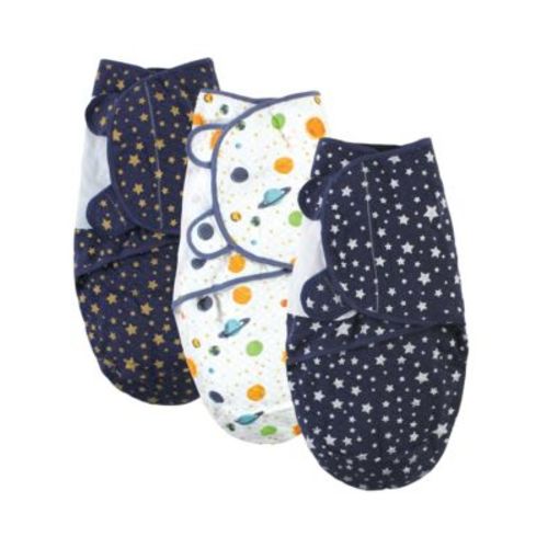 Baby Boys Hudson Unisex Quilted Cotton Swaddle Wrap 3pk, Metallic Stars, 0-3 Months