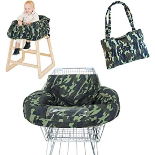Shopping Cart Cover for Baby - High Chair Cover for Restaurant 7 in 1 Fold & Carry Cotton Padded, Grocery Cart Cover for Toddler - Infant Cart Hammock w/Phone Pocket Machine Washable (Camouflage)
