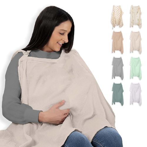 Miflor Muslin Nursing Cover - Large 42x30 Inches Nursing Cover Up for Breastfeeding | Breast Feeding Covers for Women with 2 Pockets, Carry Bag, Muslin Cotton, Stylish & Comfortable Design