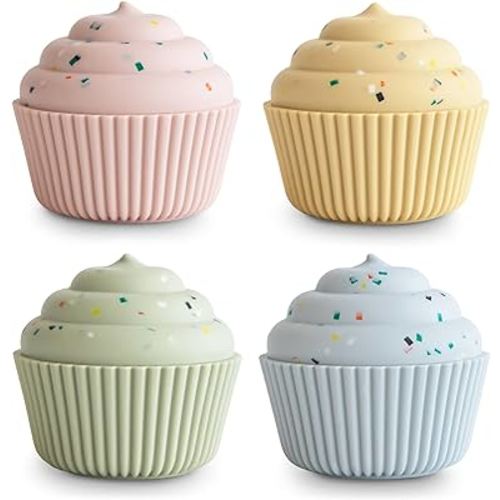 mushie Silicone Mix and Match Cupcake Toy 4 Pack | Mold Free