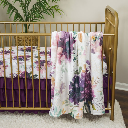 Floral Baby Girl Crib Bedding Set: Ruffled Skirt & Blanket
