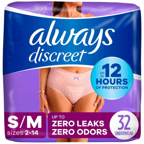 Always Discreet Adult Incontinence Underwear for Women, Small/Medium, 32 Count