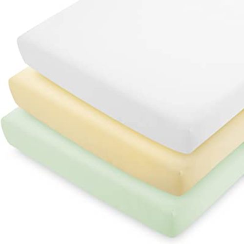 Bare Home 3-Pack Fitted Crib Sheet - Premium 1800 Ultra-Soft Microfiber - Breathable - Baby Sheet - for Boys & Girls - Fits Standard Crib and Toddler Mattresses (Crib, Morning Sun/Spring Mint/White)