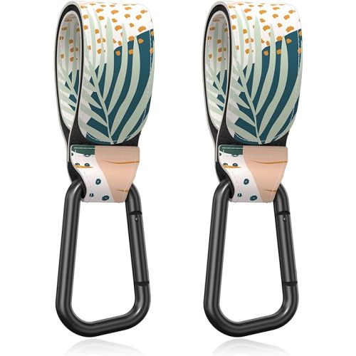 Baby Stroller Hooks for Hanging Bags, Universal Stroller Clips Accessories, Mommy Hook for Diaper Bag, Shopping Cart, Purse, Backpack - 2 Pack, Abstract Leaf