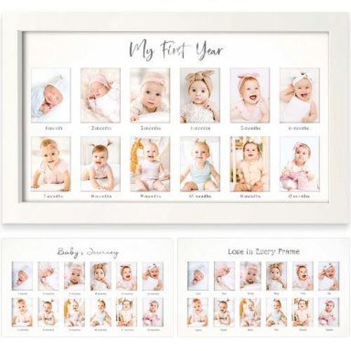 Nova Baby's First Year Photo Frame, 12 Months Newborn Baby Picture Frame, Monthly Birthday Milestone Collage (Alpine White)