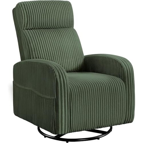 Yaheetech 360° Swivel Glider Chair for Nursery, Rocking Chair Nursing Chair with Side Pockets, Corduroy Glider for Living Room with High Back Dark Green