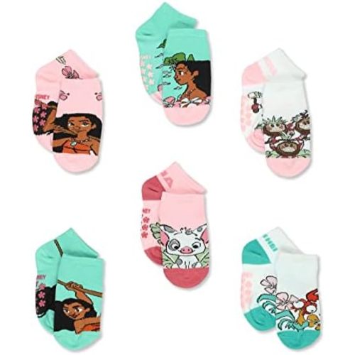 Disney Princess Moana Toddler Girls 6 Pack Quarter Style Socks with Grippers