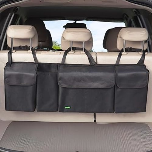 PIDO Hanging Trunk Organizer, Back Seat Trunk Organizer for SUV, Hanging Backseat Car Storage Bag with Large Pockets for Sedan, Trunk, Van, Space Saving Car Interior Accessory Made of 1680D Fabric