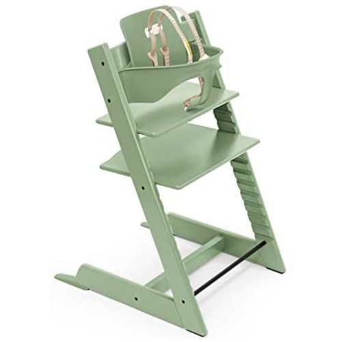 Tripp Trapp High Chair from Stokke, Moss Green - Adjustable, Convertible Chair for Children & Adults - Includes Baby Set with Removable Harness for Ages 6-36 Months - Ergonomic & Classic Design