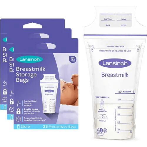 Lansinoh Breastmilk Storage Bags, 75 Count, 3 Packs of 25 Milk Bags, 6 Ounce, Easy to Use Milk Storage Bags for Breastfeeding, Presterilized, Hygienically Doubled-Sealed for Refrigeration and Freezing