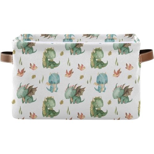 xigua Cute Dragon Storage Basket Collapsible Toy Storage Bins Waterproof Canvas Storage Basket with Leather Handles for Home Closets Offices,Bedrooms,Toy and Gift Baskets,1PCS