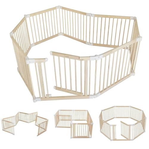 Foldable Wooden Baby Playpen Large Play Yard for Babies and Toddlers, 2 in 1 Portable Fence Custom 25" Tall Wood Gate with Adjustable Size & Shape for Infants 3-12 Months -63x63x25 inch