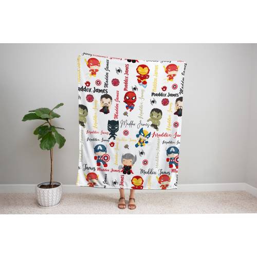 Personalized Super Hero Blanket - Super Hero Minky Throw Blanket - Custom Hero Baby Name Blanket - Superhero Personalized Baby Blanket