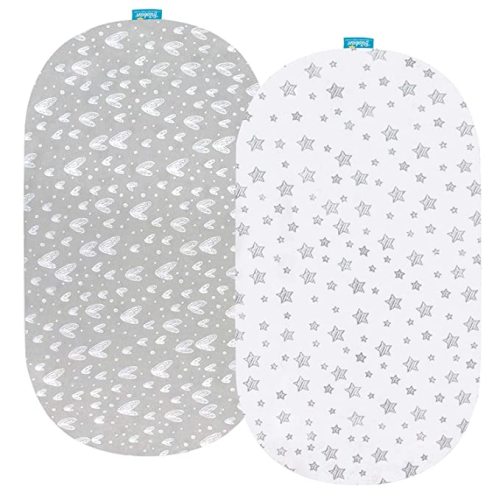 Bassinet Sheets Universal Fit for Oval, Hourglass, Rectangle Bassinet Mattress, 2 Pack 100% Cotton Sheets for Halo Bassinest Swivel, Flex, Luxe Sleeper, Unisex Bassinet Fitted Sheet for Baby Boys Girl