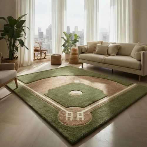Baseball Field Area Rug for Kids Room, Sports Nursery Carpet, Soft Playroom Floor Rug, Baseball Decor Home Accent