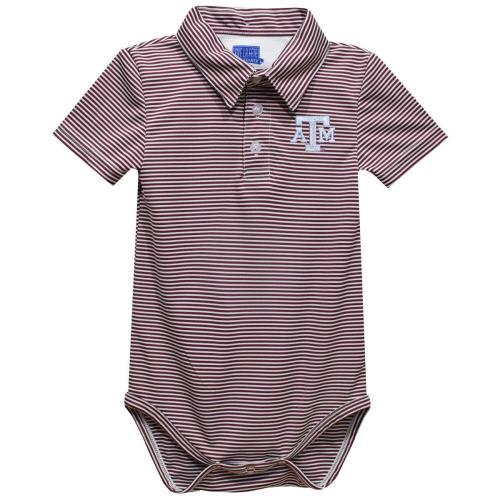 Texas AM Aggies Embroidered Maroon Stripe Knit Polo