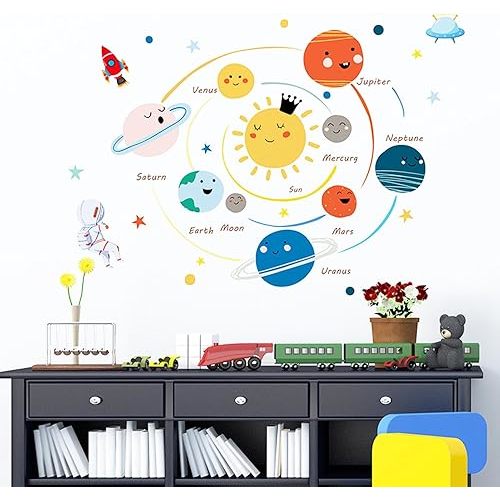 Solar System Wall Stickers for Kids, Universe Space Wall Sticker, Planet Wall Decal, Space Wall Decor for Bedroom Classroom Playroom Nursery Birthday Gift Idea