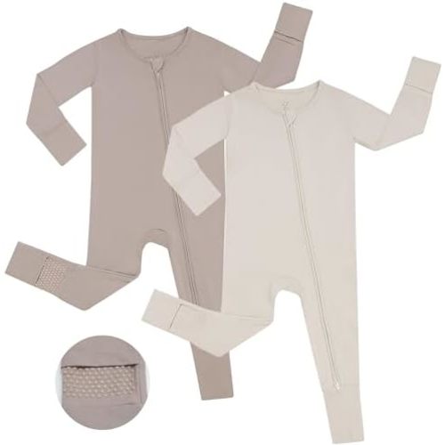 JunNeng Viscose from Bamboo Sleeper with Mittens, 2 Way Zipper Baby Boy Pajamas, Non Slip Sleep'N Play Romper