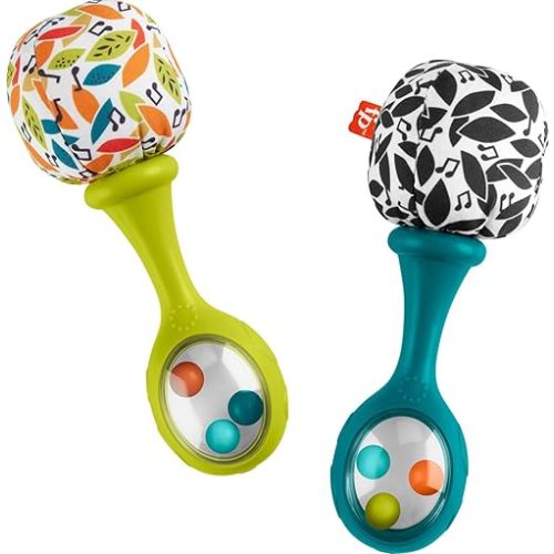 Fisher-Price Newborn Toys Rattle ‘n Rock Maracas, 2 Soft Musical Instruments for Developmental Play Babies Ages 3+ Months, Neutral Colors