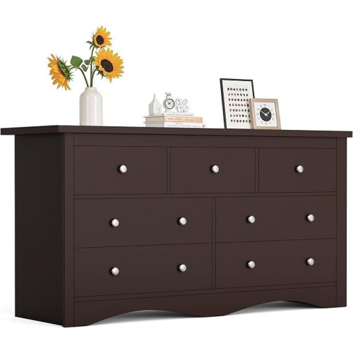 Furmax Dresser for Bedroom, 7 Wood Dresser, Chest of Drawers, for TV up to 65 inch, TV Stand Storage Chest of Drawers for Hallway Entryway (Brown)