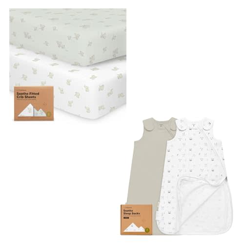 KeaBabies 2-Pack Organic Crib Sheets and 2-Pack Organic Sleep Sacks, 100% Cotton - Soft & Breathable Crib Sheets for Boys and Girls, Wearable Blanket Baby Sleeping Sack, Toddler Swaddle Sack