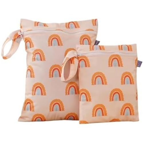 2 Sizes Wet Bags, Waterproof Storage Bag for Baby Diapers and Pump Parts, Reusable Diaper Bag with Zippered Pockets and Handle, Travel Bags, Beach, Pool, Gym Bag for Swimsuits & Wet Clothes, Set of 2