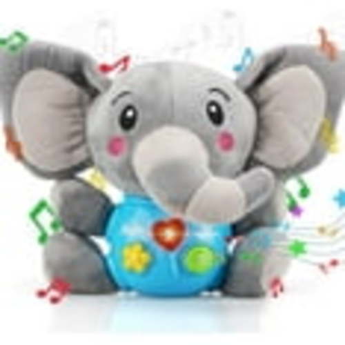 Toy Life Light Up Baby Elephant Musical Learning Toy, 0–12 Months, Plush Gray