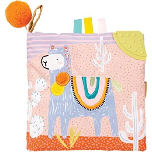 Manhattan Toy Llama Themed Soft Baby Activity Book with Squeaker, Crinkle Paper and Baby-safe Mirror
