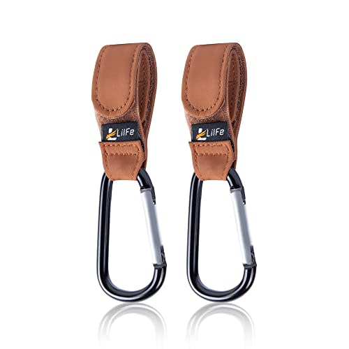 2 Pcs Brown Baby Stroller Hooks for Hanging | Multipurpose Stroller Straps with Durable and Stylish Stroller Clips for Diaper Bags | The Perfect Mummy Hook for Pram, Wheelchair, Shopping and Pet Carts